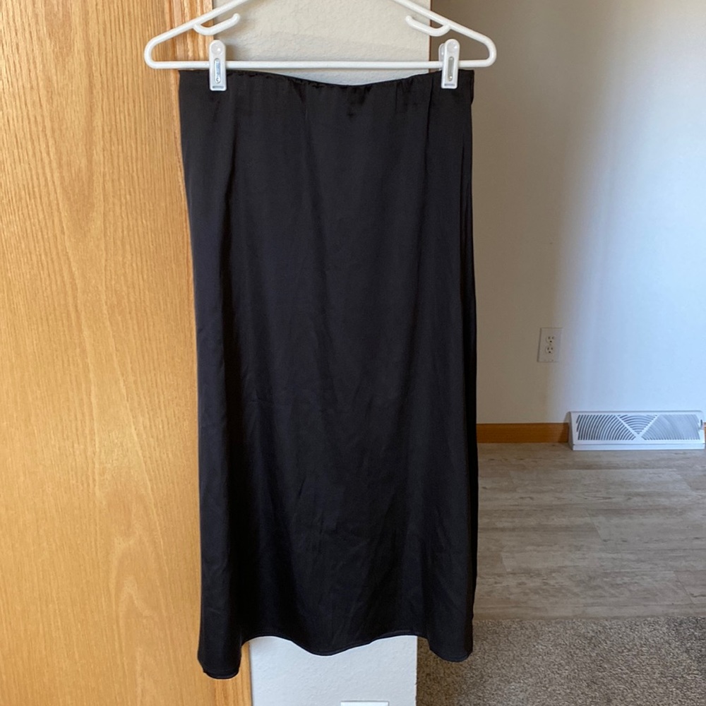 Black satin slip skirt midi